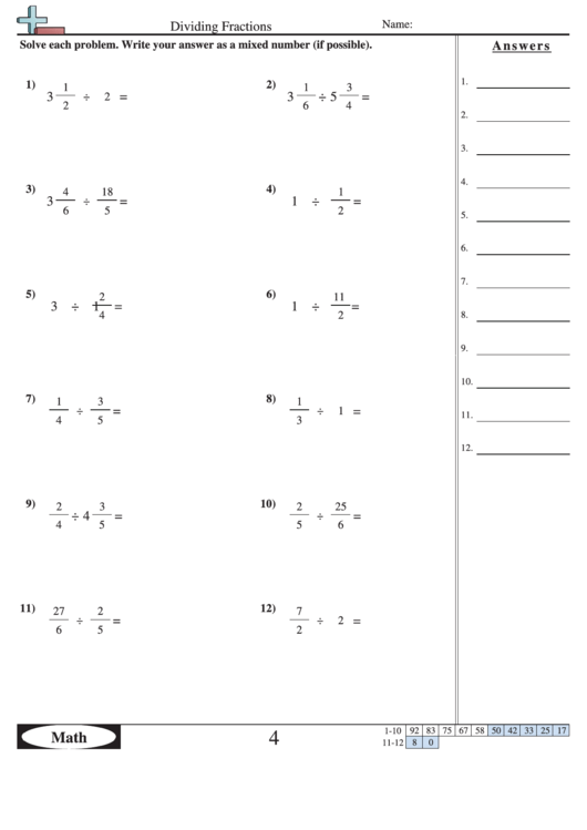 Dividing Fractions Worksheet With Answer Key Printable Pdf Download