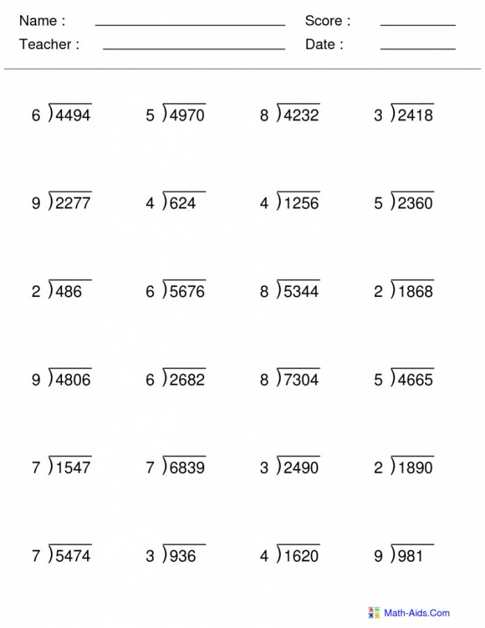 Long Division Common Core Worksheets