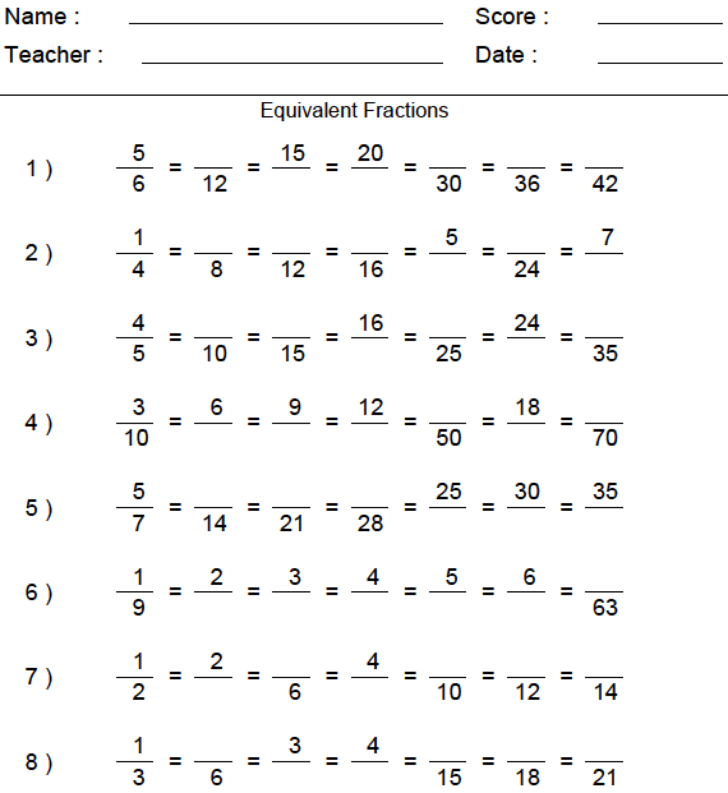 Download Equivalent Fractions Worksheet PDF WikiDownload | Common Core ...