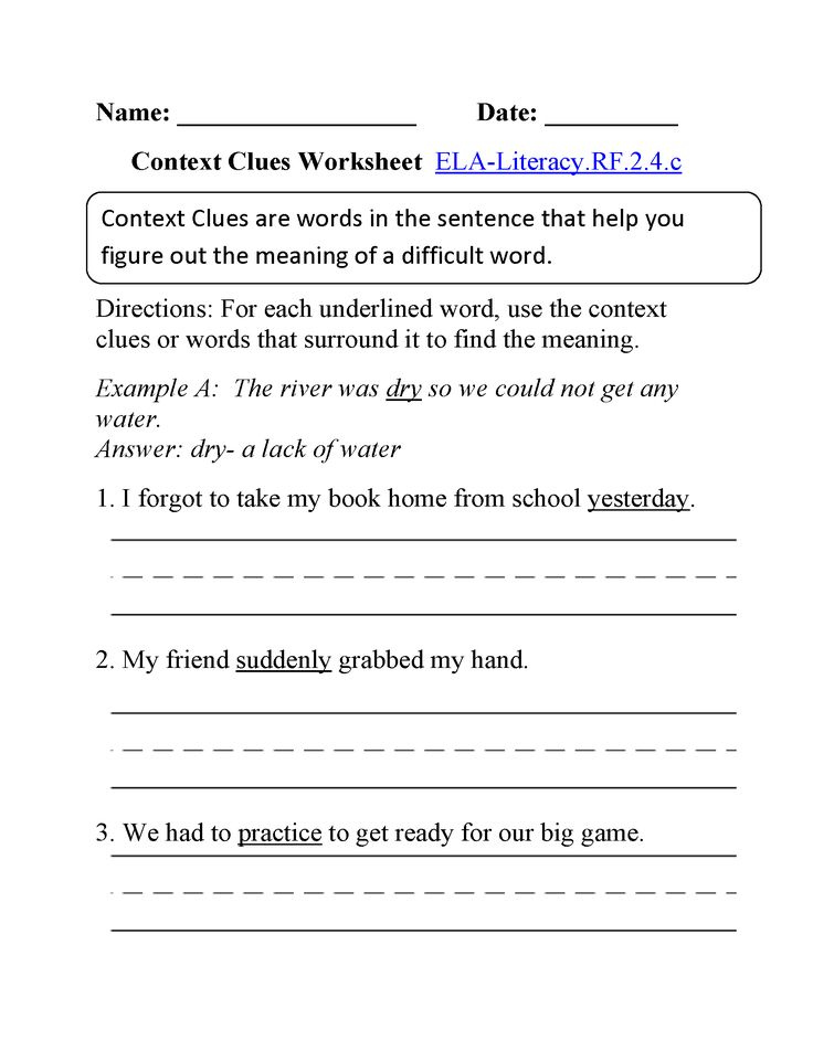 English Worksheets 2nd Grade Common Core Worksheets Context Clues 