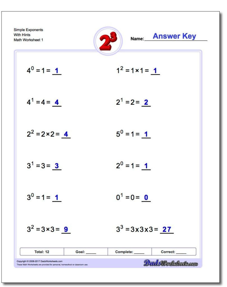 Exponent Worksheets Common Core