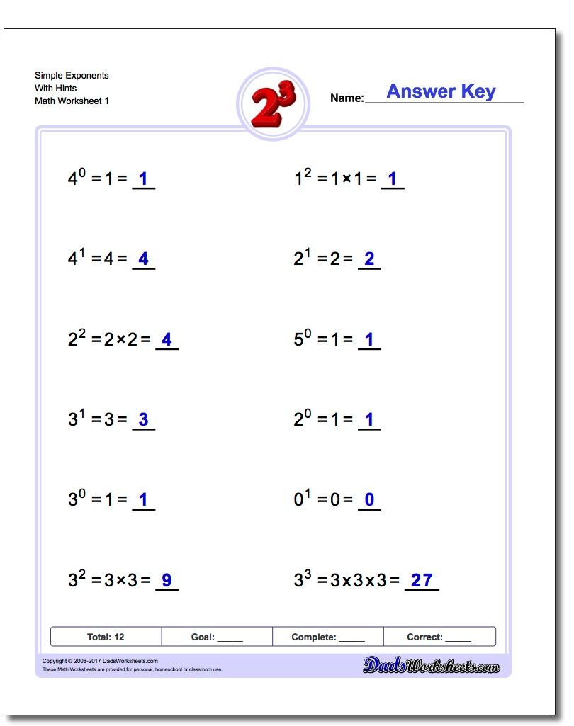 Exponents Worksheets This Page Contains Links To Free Math Worksheets 