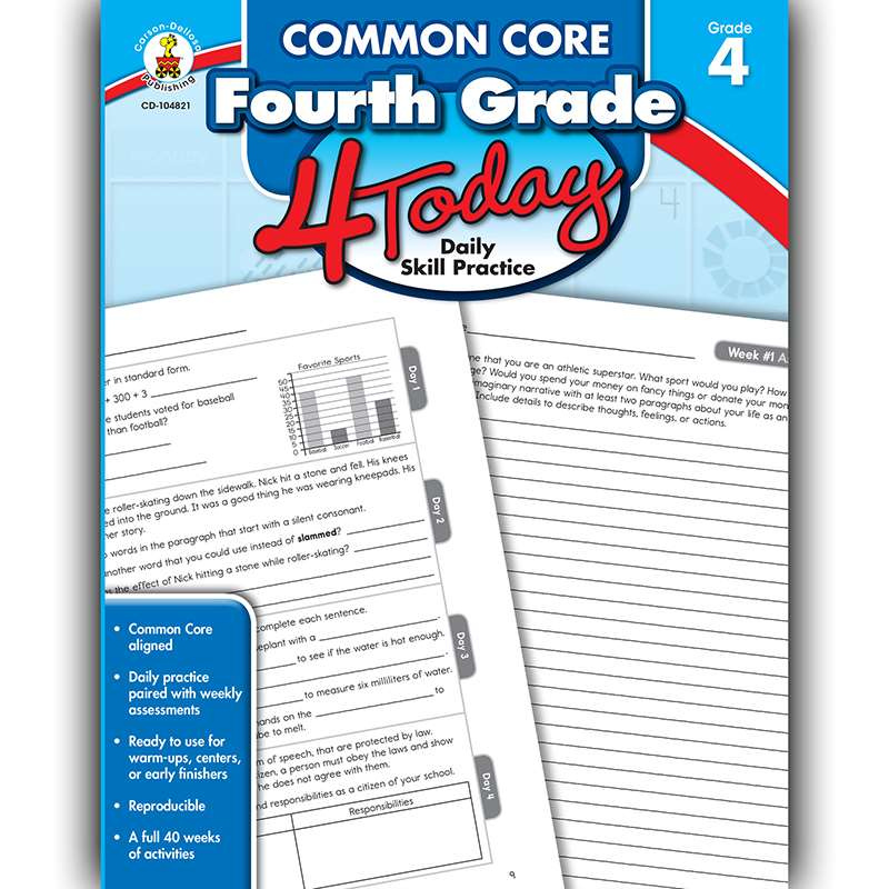 Fourth Grade 4 Today Common Core CD 104821 Carson Dellosa Standardized 