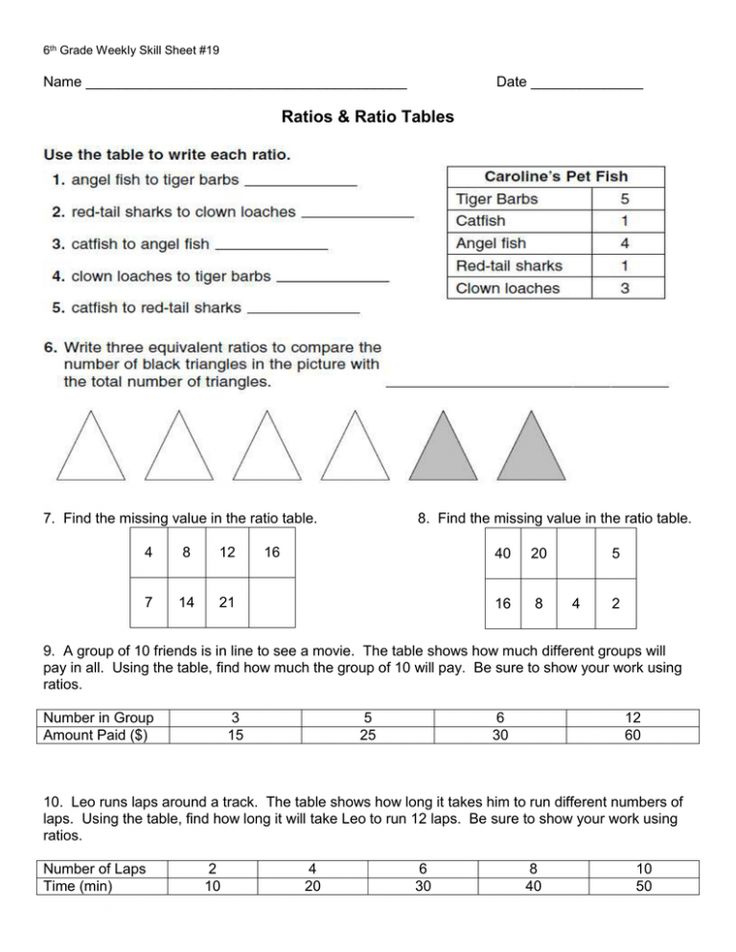 Free Ratio Tables Worksheets Pictures 6th Grade Free Preschool 