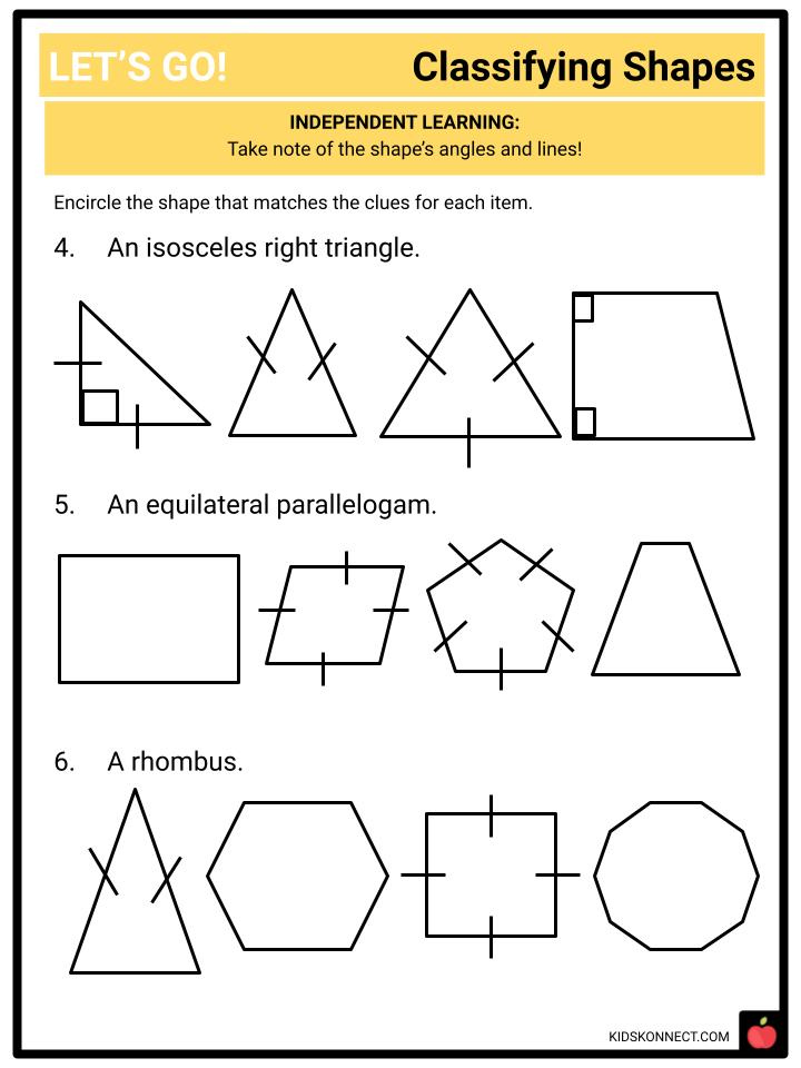 Classifying Shapes Common Core Worksheets