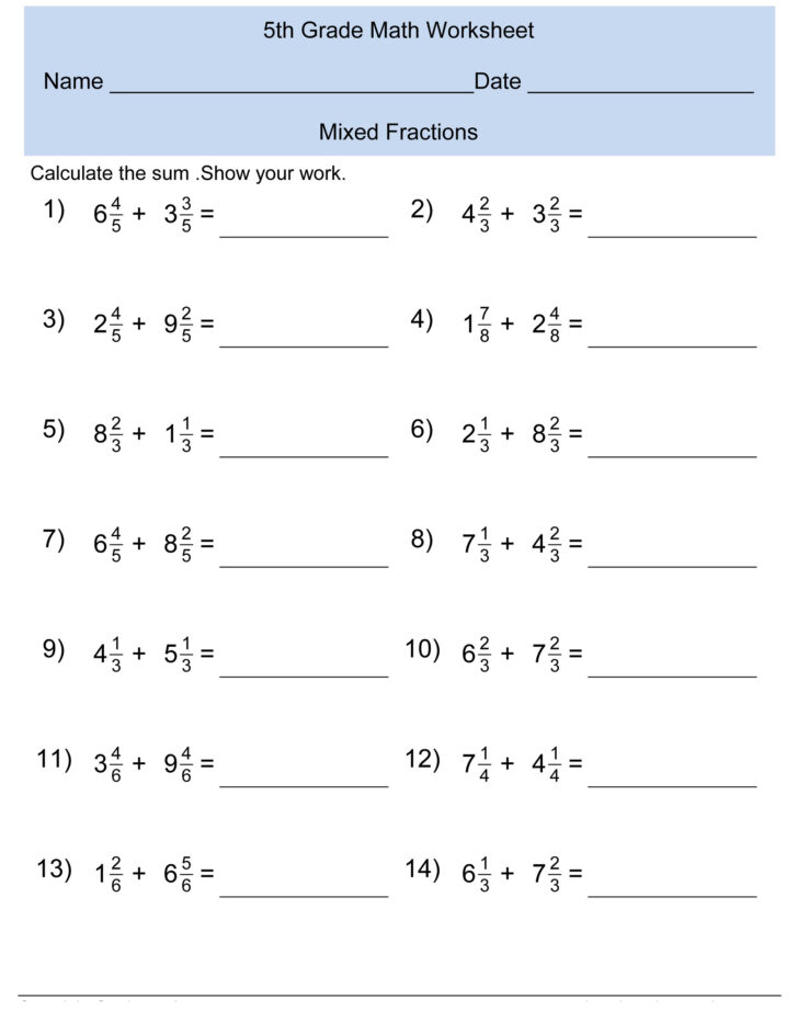 Math Worksheets Grade 5 Printable