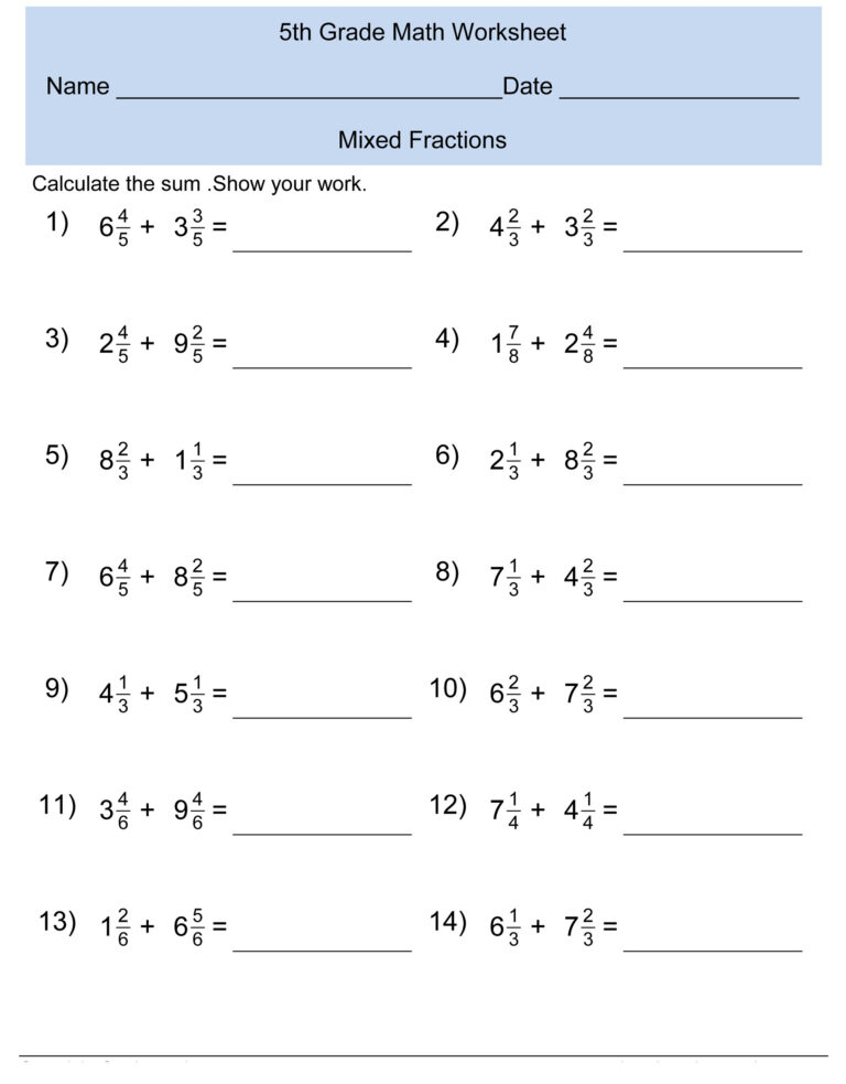 Math Worksheets Grade 5 Printable | Common Core Worksheets