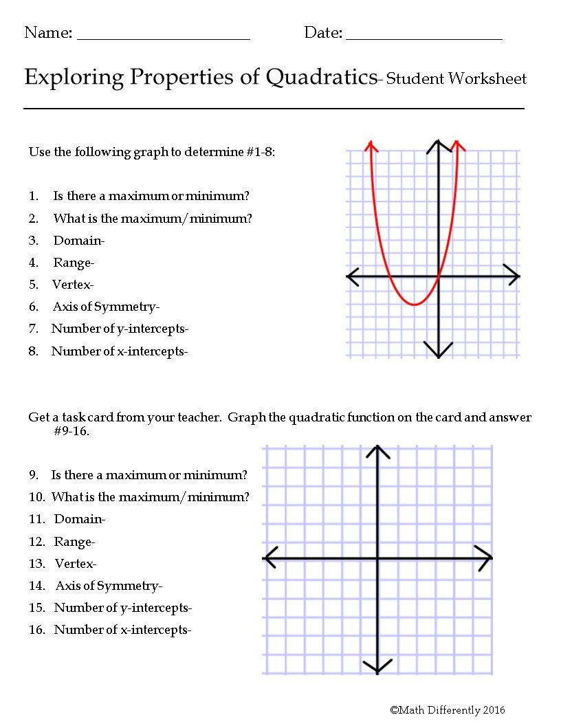 Graphing Quadratic Functions Worksheet Answers Algebra 2 Worksheet