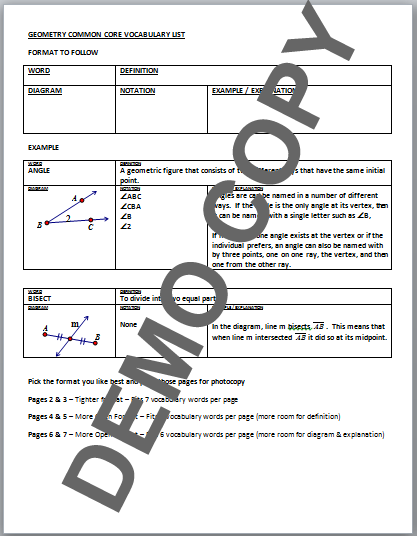 High School Geometry Common Core G CO A 1 Precise Definitions 