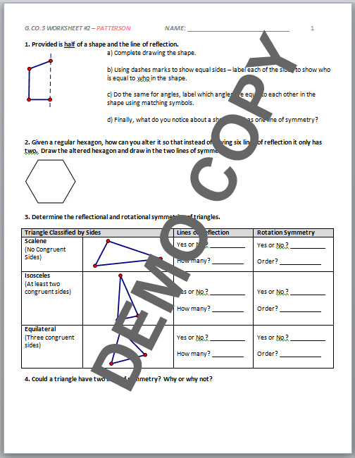 High School Geometry Common Core G CO A 3 Symmetry Activities 