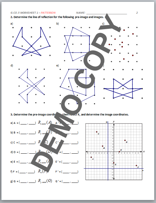 Common Core Geometry Transformations Worksheets