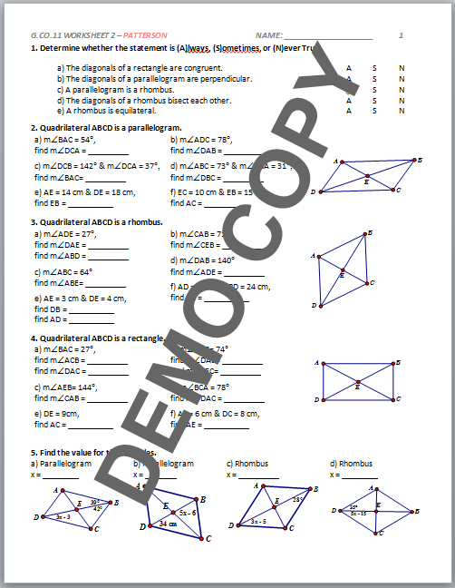 High School Geometry Common Core G CO C 11 Proof Quadrilaterals 