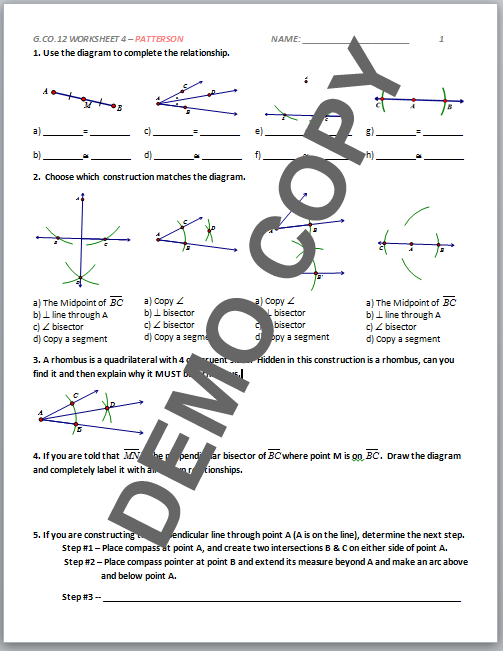 High School Geometry Common Core G CO D 12 Basic Constructions 