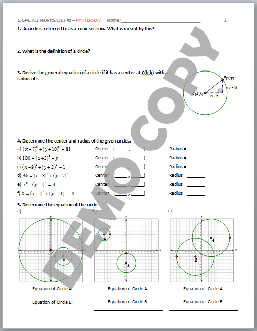 High School Geometry Common Core G GPE A 1 Derive Equation Of Circle 