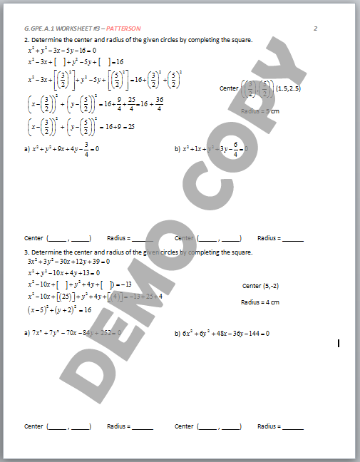 High School Geometry Common Core G GPE A 1 Derive Equation Of Circle 