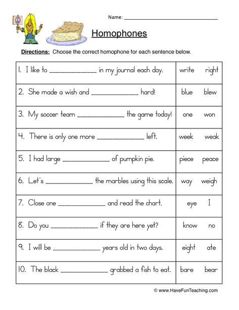 Homophone Worksheet Right Write English Worksheets For Kids 