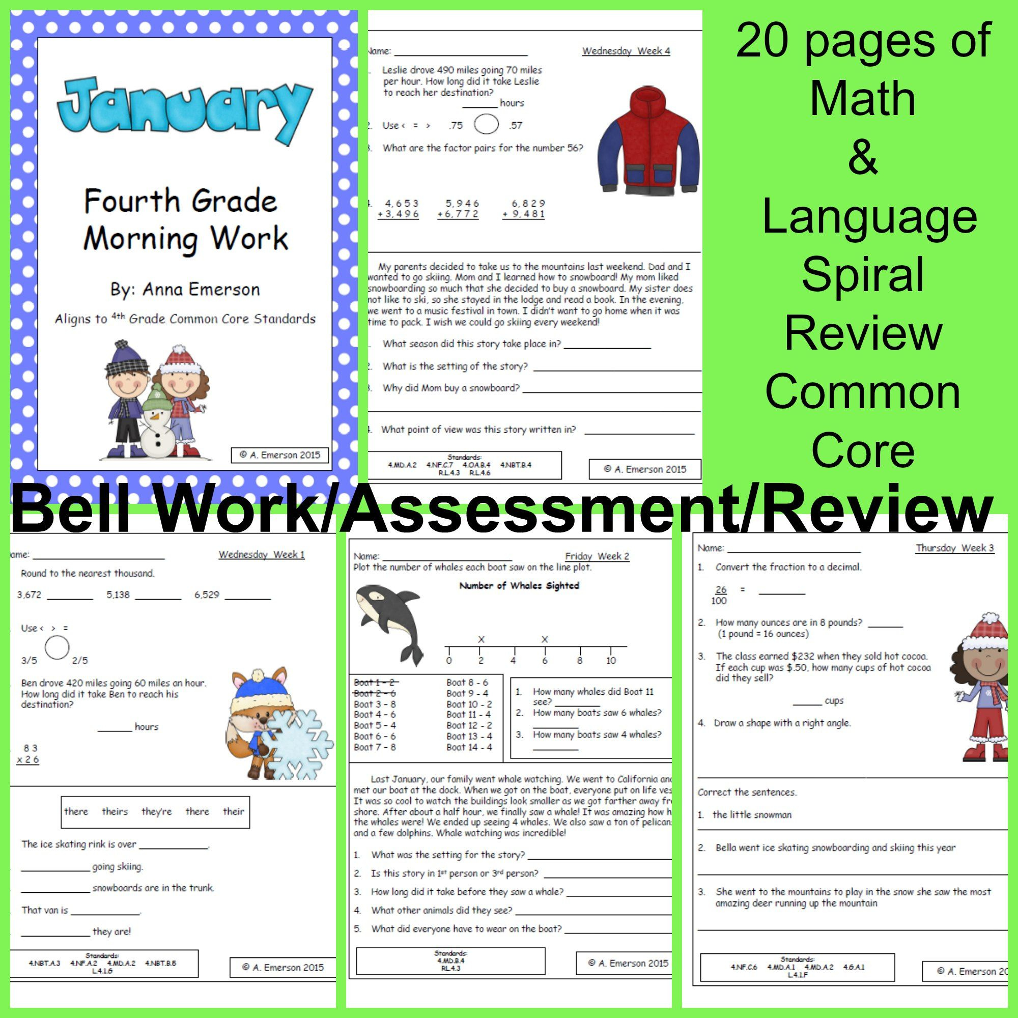 January Morning Work Fourth Grade Common Core Standards Common Core 