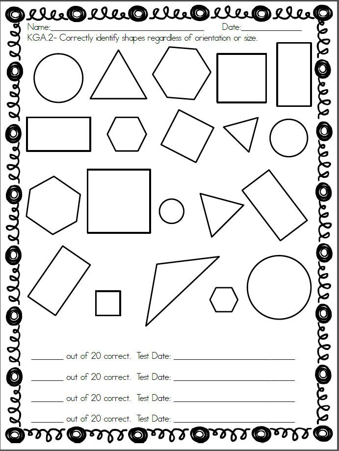 Kindergarten Shapes Assessment Common Core Standard K G A 2 