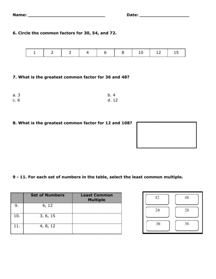 Gcf And Lcm Worksheet Common Core