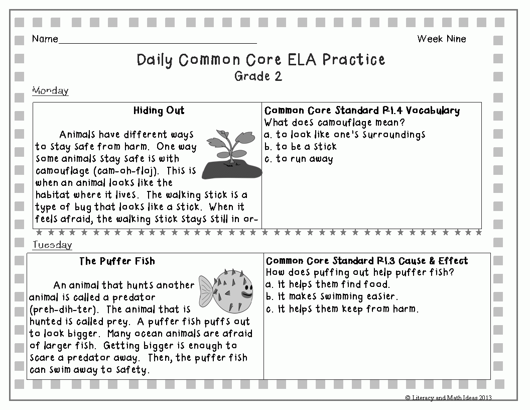 Literacy Math Ideas Common Core Second Grade Reading Comprehension 