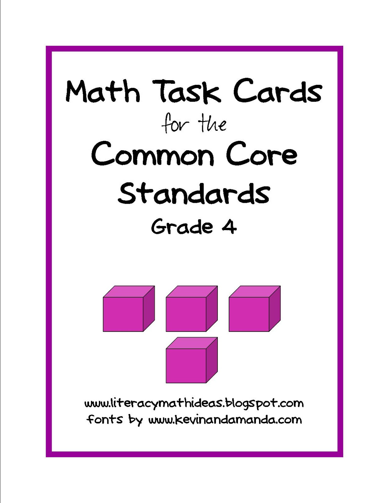 Literacy Math Ideas Math Grade 4 Common Core Task Cards 