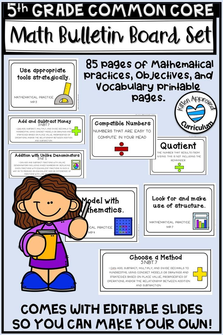 Math Bulletin Board 5th Grade Math CCSS Standards Posters Math 