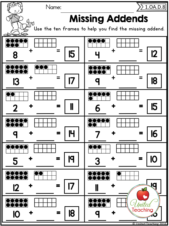 Missing Addends No Prep Math Activity For First Grade Students Common 