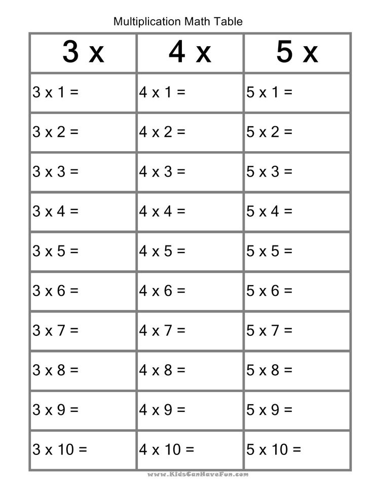 Multiplication Math Grid 3x 5x Worksheet Http www kidscanhavefun 