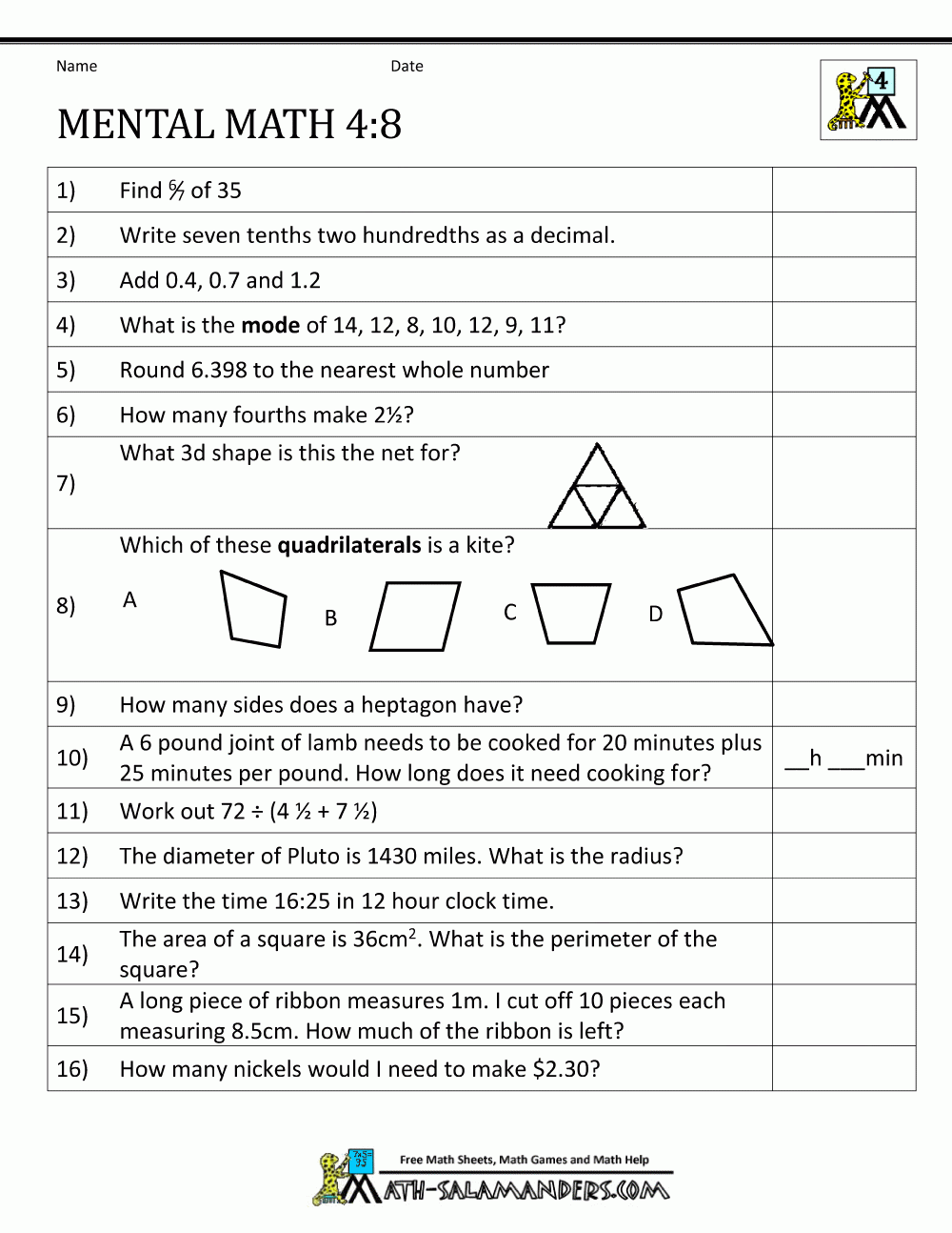 Online Math Test For 4th Graders Mona Conley s Addition Worksheets