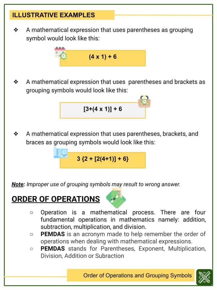 Order Of Operations And Grouping Symbols 5th Grade Worksheet