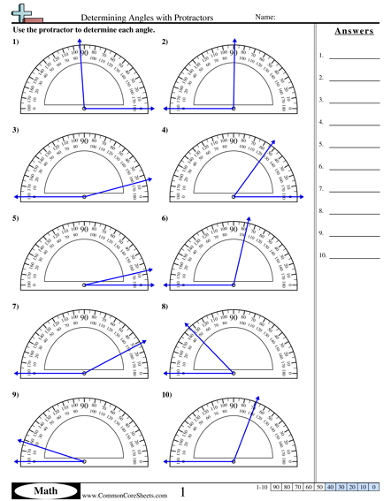Common Core Worksheets Determining Angles With Protractors
