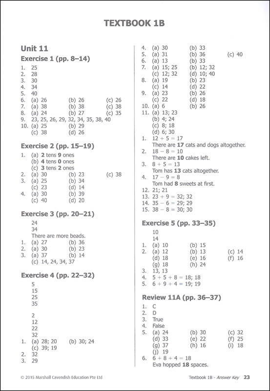 Primary Mathematics Common Core Edition Answer Key Booklet 1A 3B 