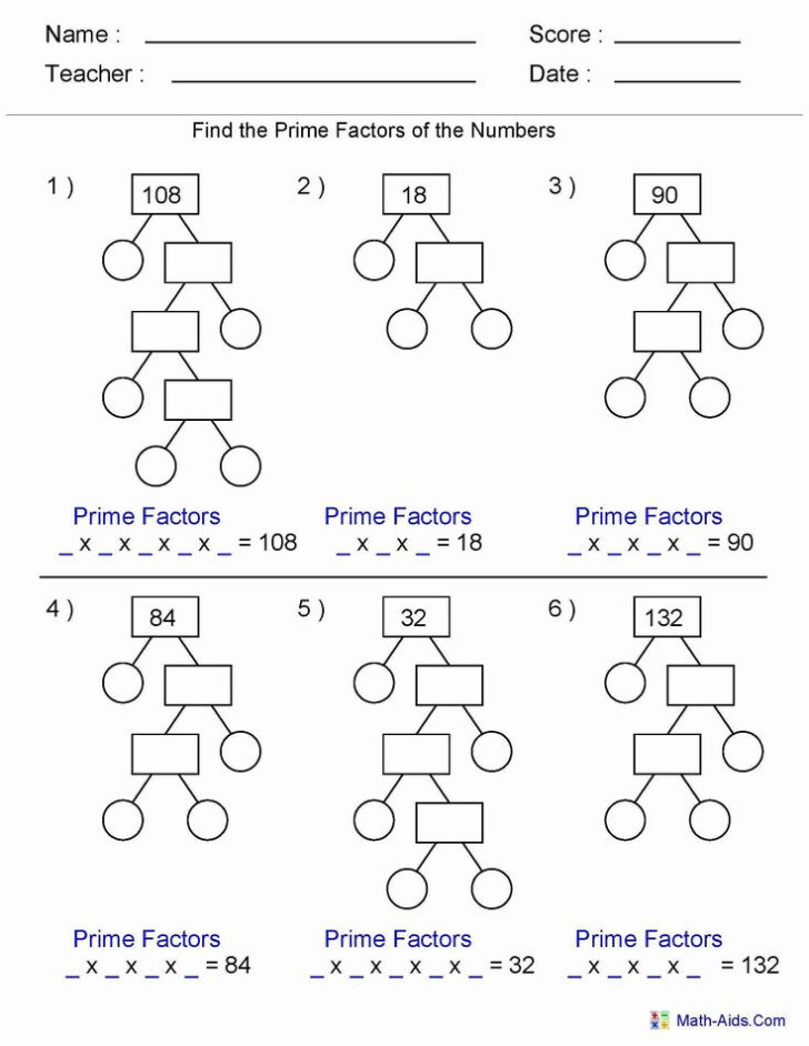 Prime Factorization Worksheet Common Core