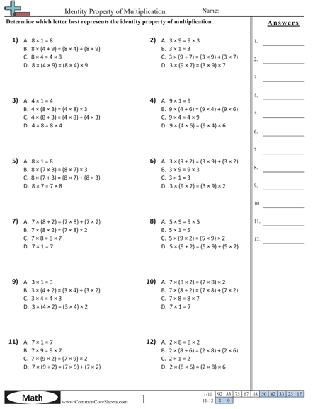 Properties Worksheets Common Core Based Worksheets Math Number Sense 