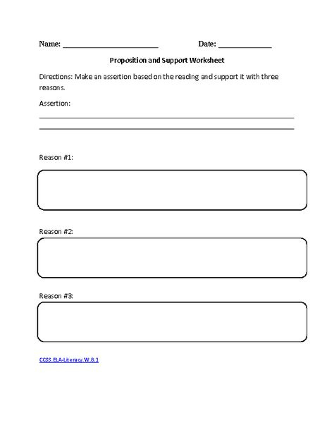 Proposition And Support ELA Literacy W 8 1 Writing Worksheet Common 