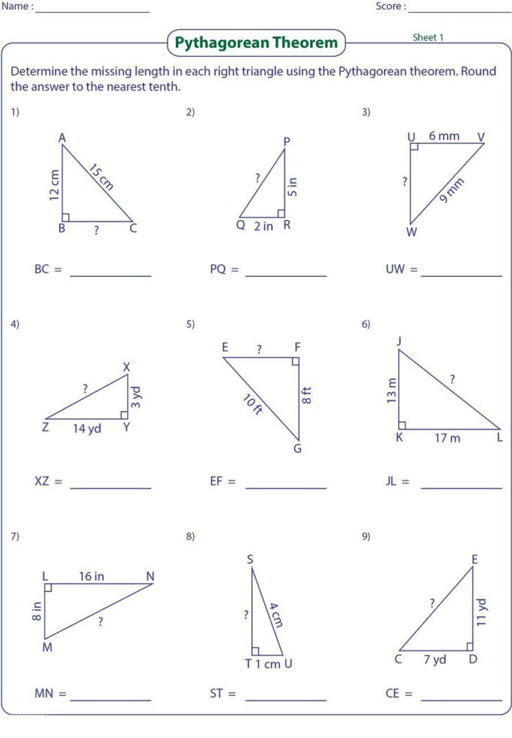 Common Core Pythagorean Theorem Worksheet