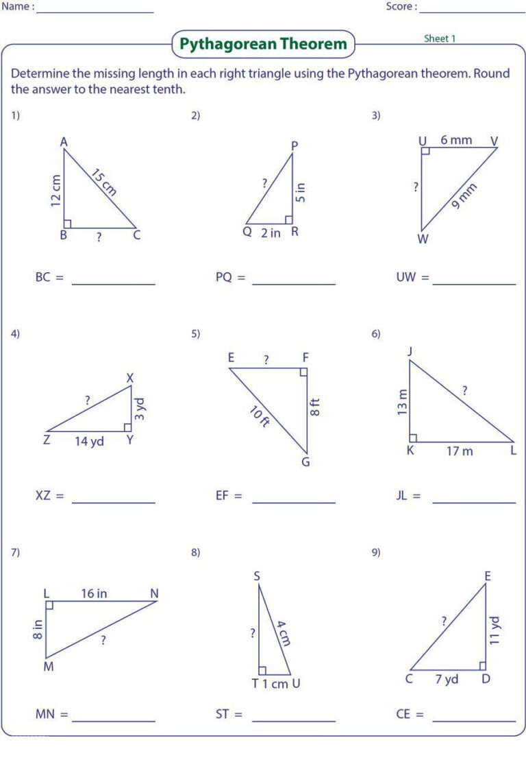 Common Core Pythagorean Theorem Worksheet | Common Core Worksheets