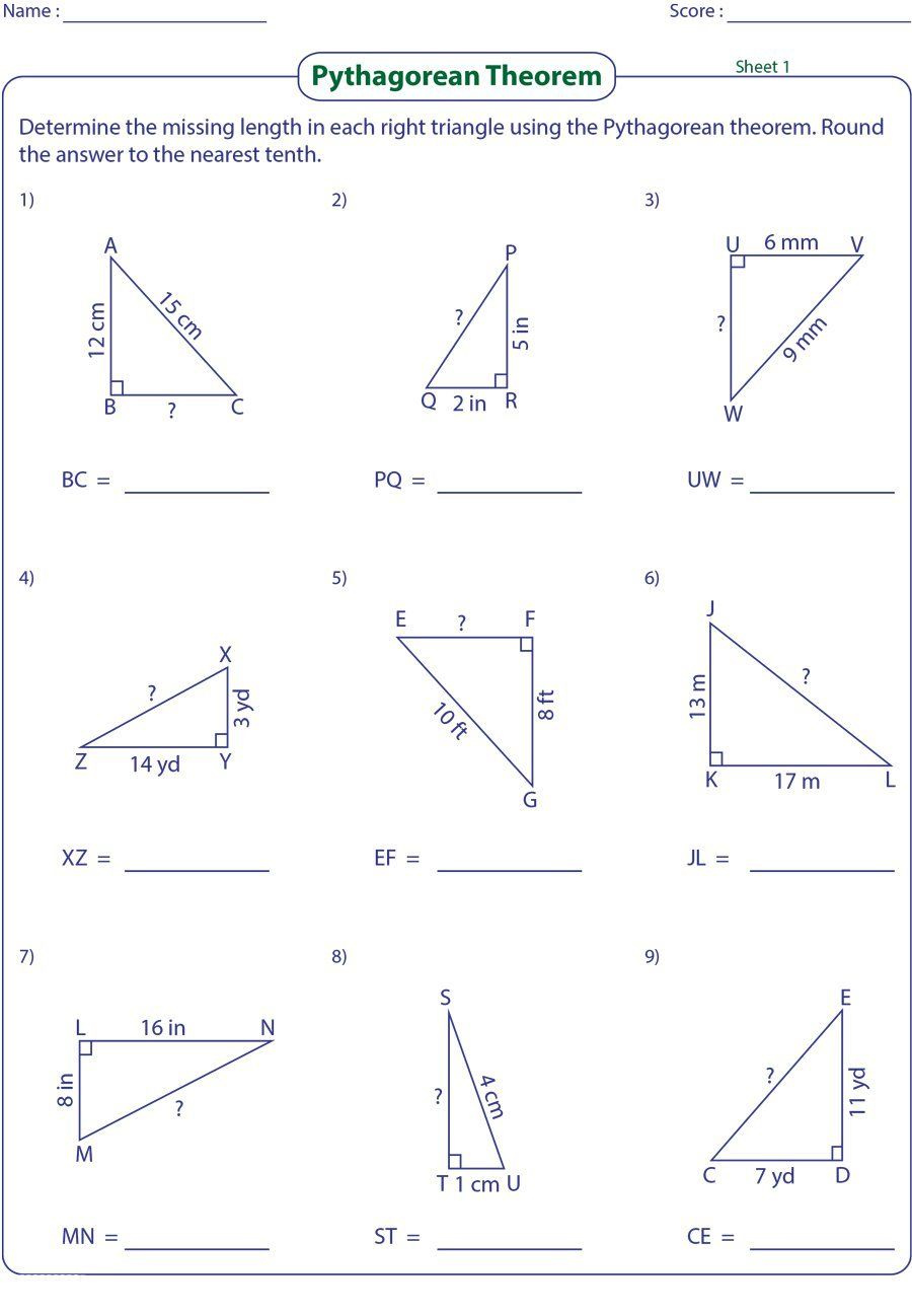 Pythagoras Theorem Worksheet Pdf 