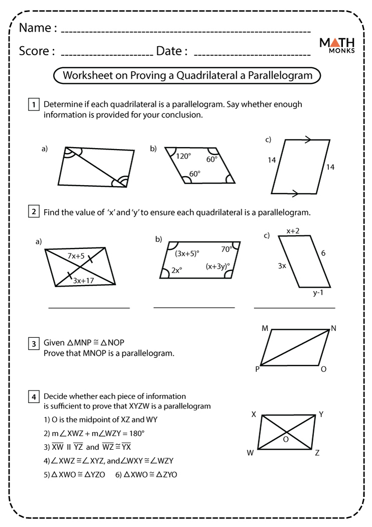 Quadrilateral Proofs Worksheets Math Monks