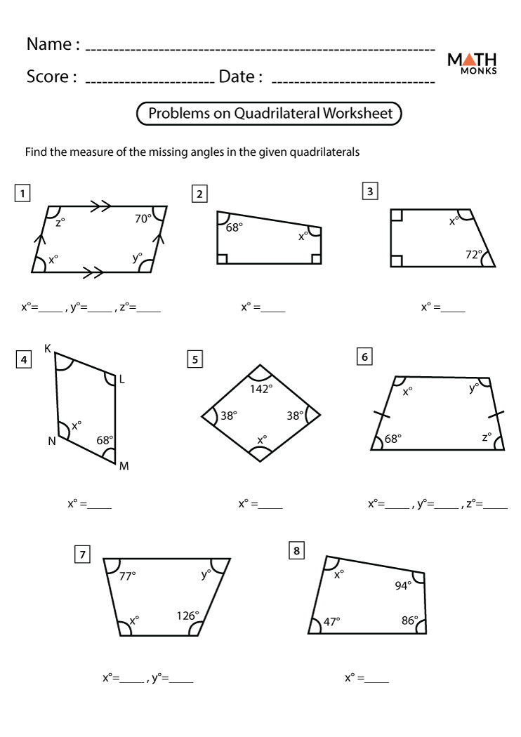 Quadrilaterals Worksheets Math Monks