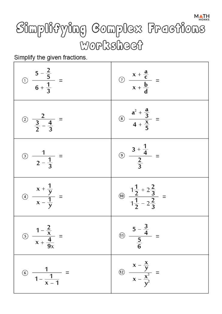 Simplifying Fractions Worksheets Math Monks