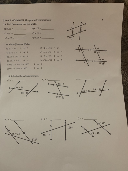 G Co C 9 Worksheet 1 Geometry Common Core Answers