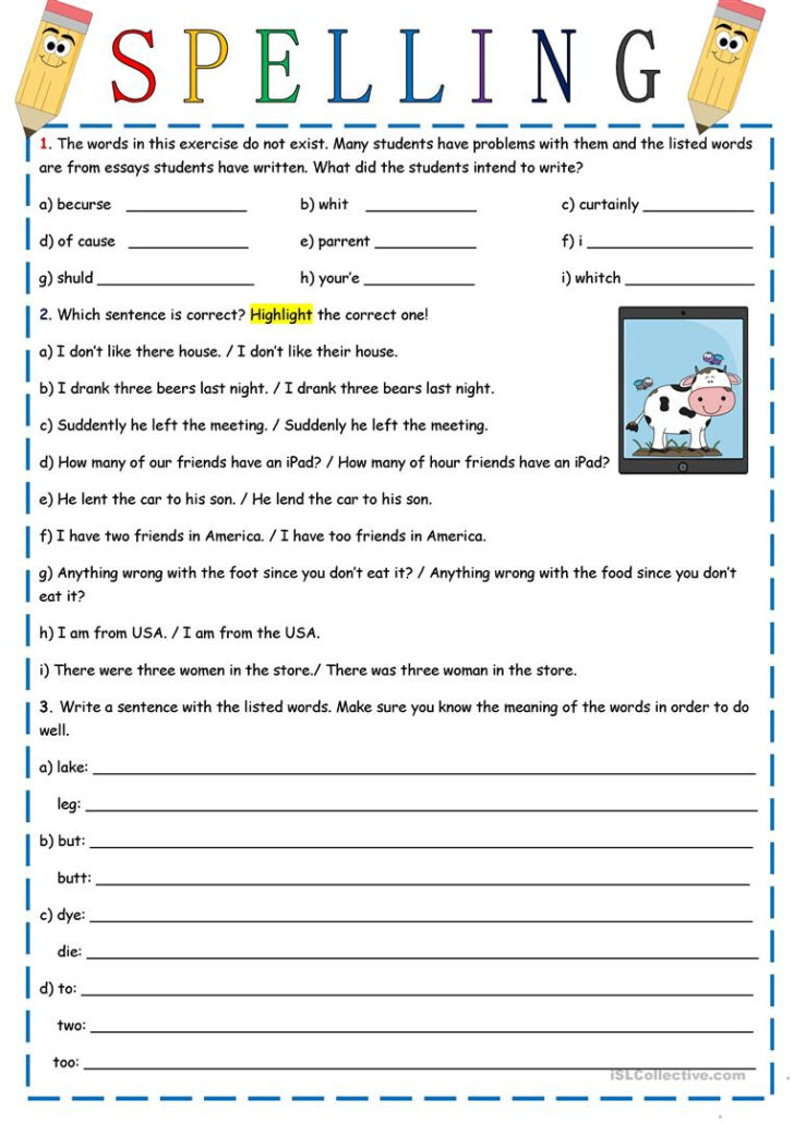 Spelling Worksheets Printable Free