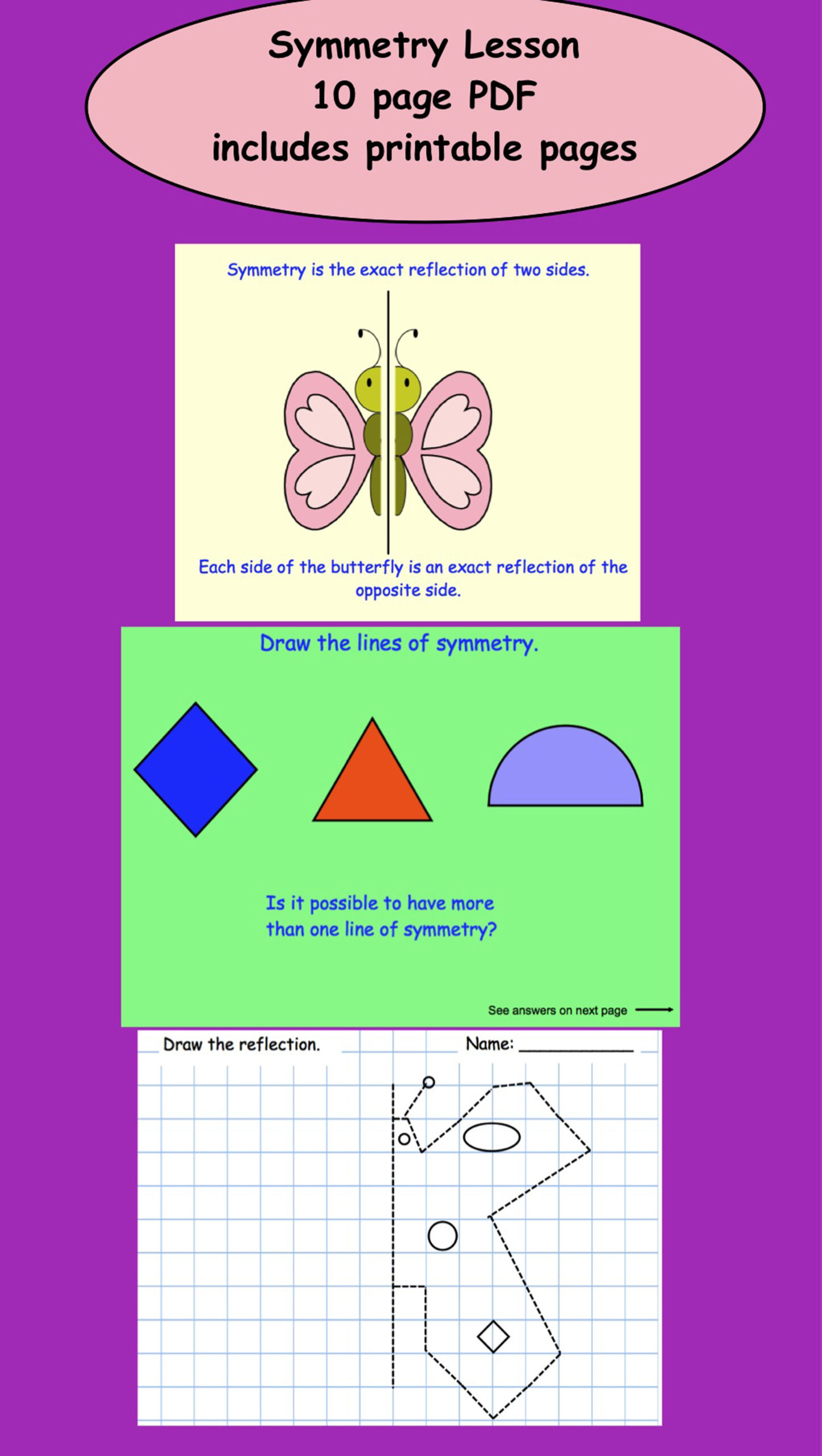 Symmetry Lesson PDF 10 Pages Includes Printable Worksheets In Black 