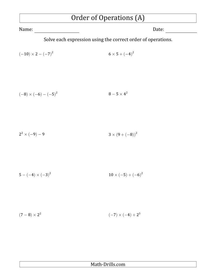 The Order Of Operations With Negative And Positive Integers Three 