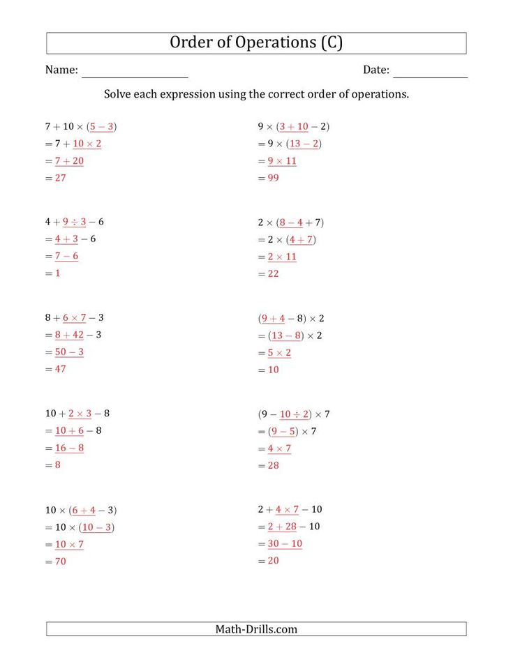The Order Of Operations With Whole Numbers And No Exponents Three 
