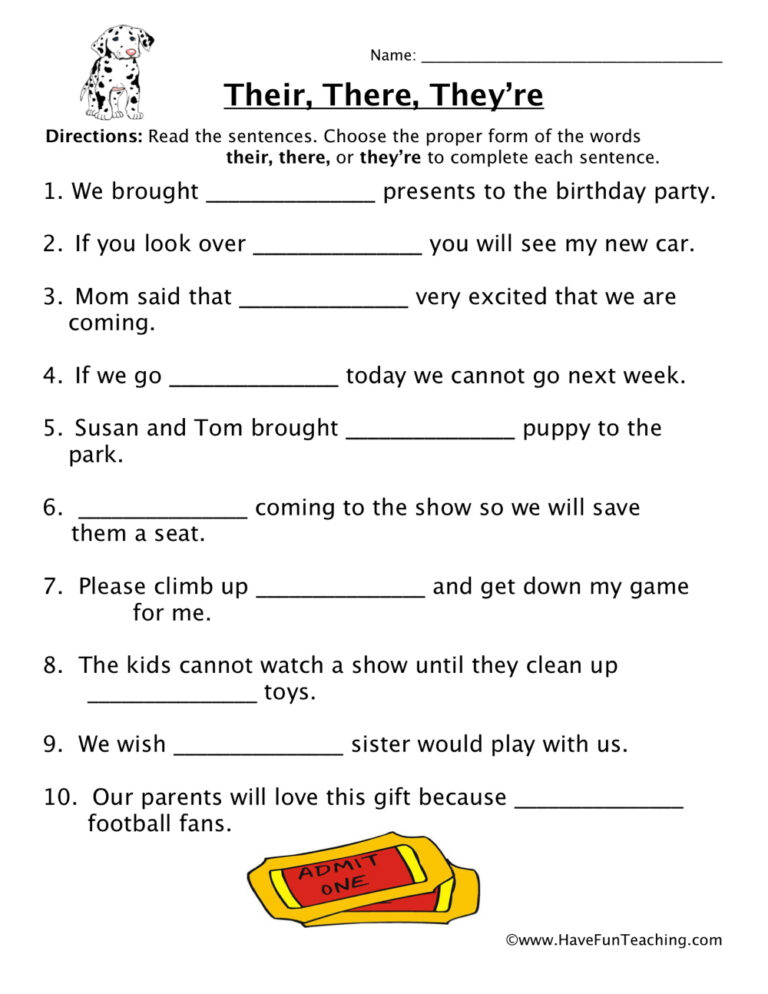 Common Core Grammar Worksheet There Their And They’re | Common Core ...