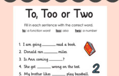 To Too Or Two Worksheet Education Homophones Vocabulary