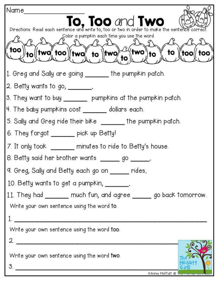 Common Core Grammar Worksheet To Too And Two