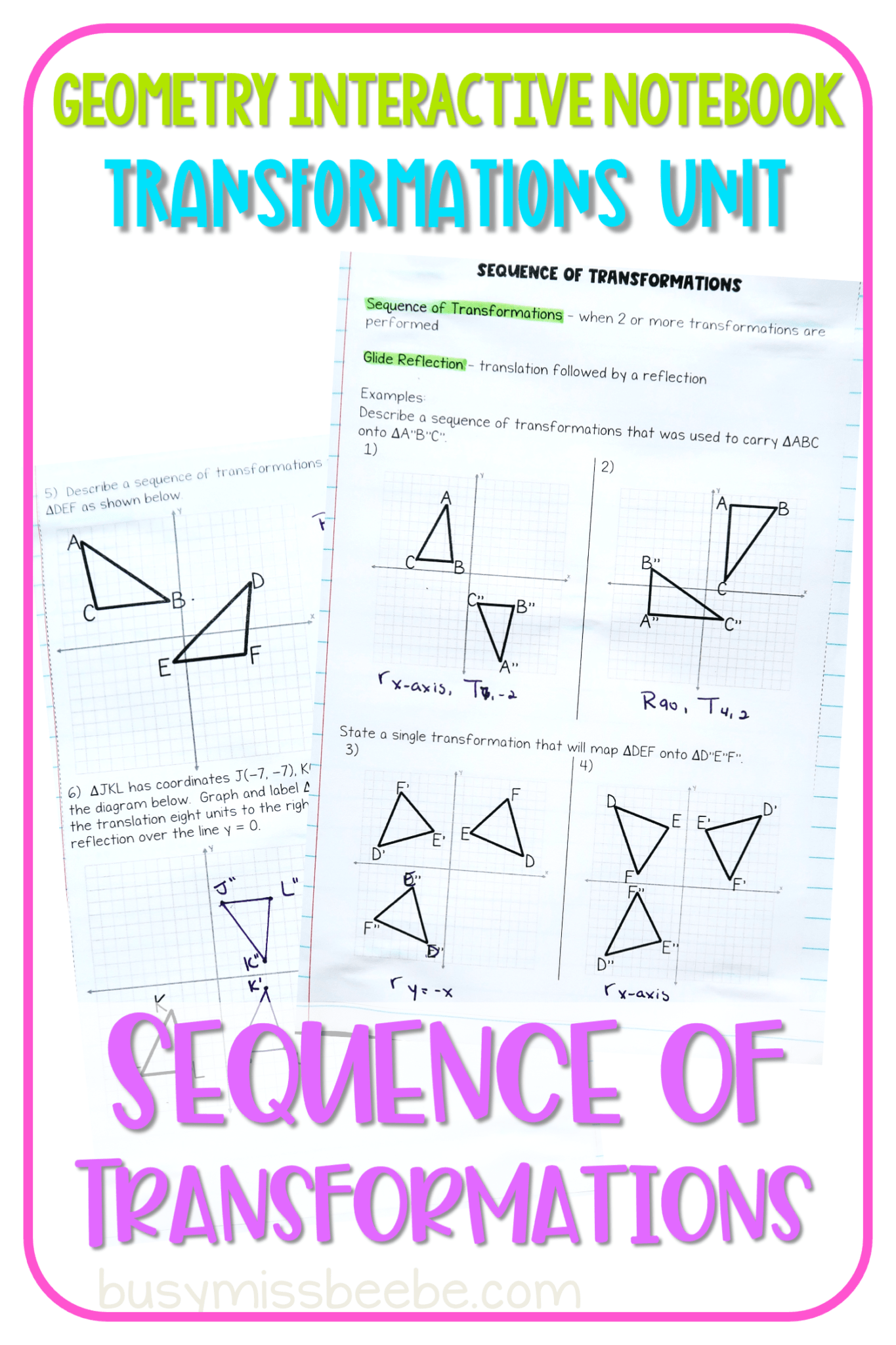 Transformations Unit Geometry Interactive Notebook Busy Miss Beebe